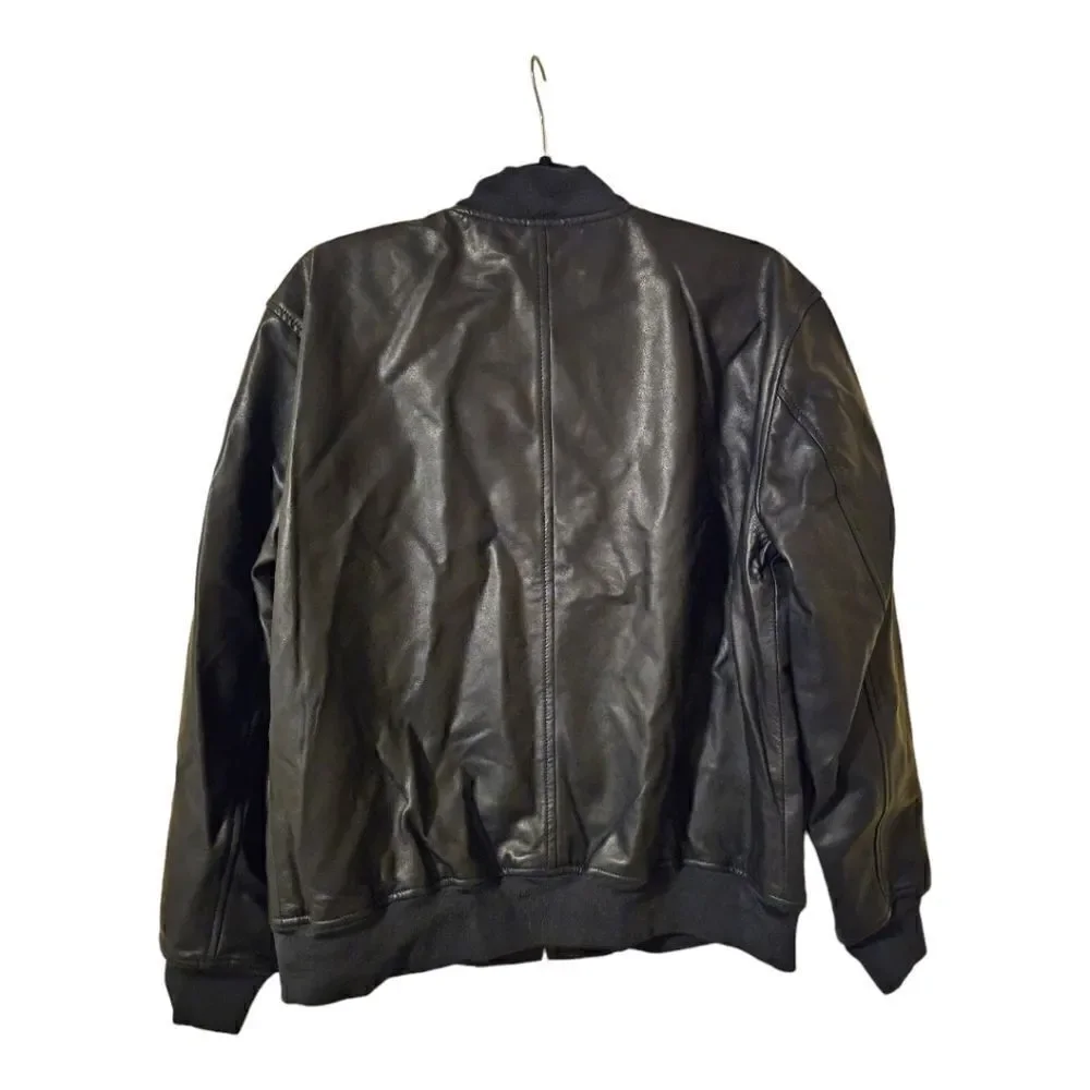 NWT‎ LAUREN RALPH LAUREN Dark Navy Stretch Leather Bomber Jacket - Size Large